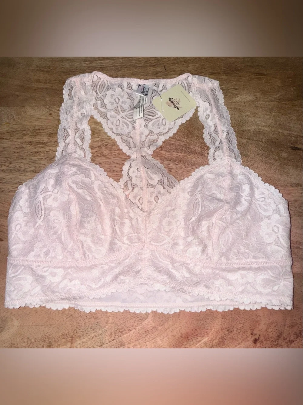 NWT. Free People Intimately. Galloon Lace Racerback Bralette. Pale Pink. Med.